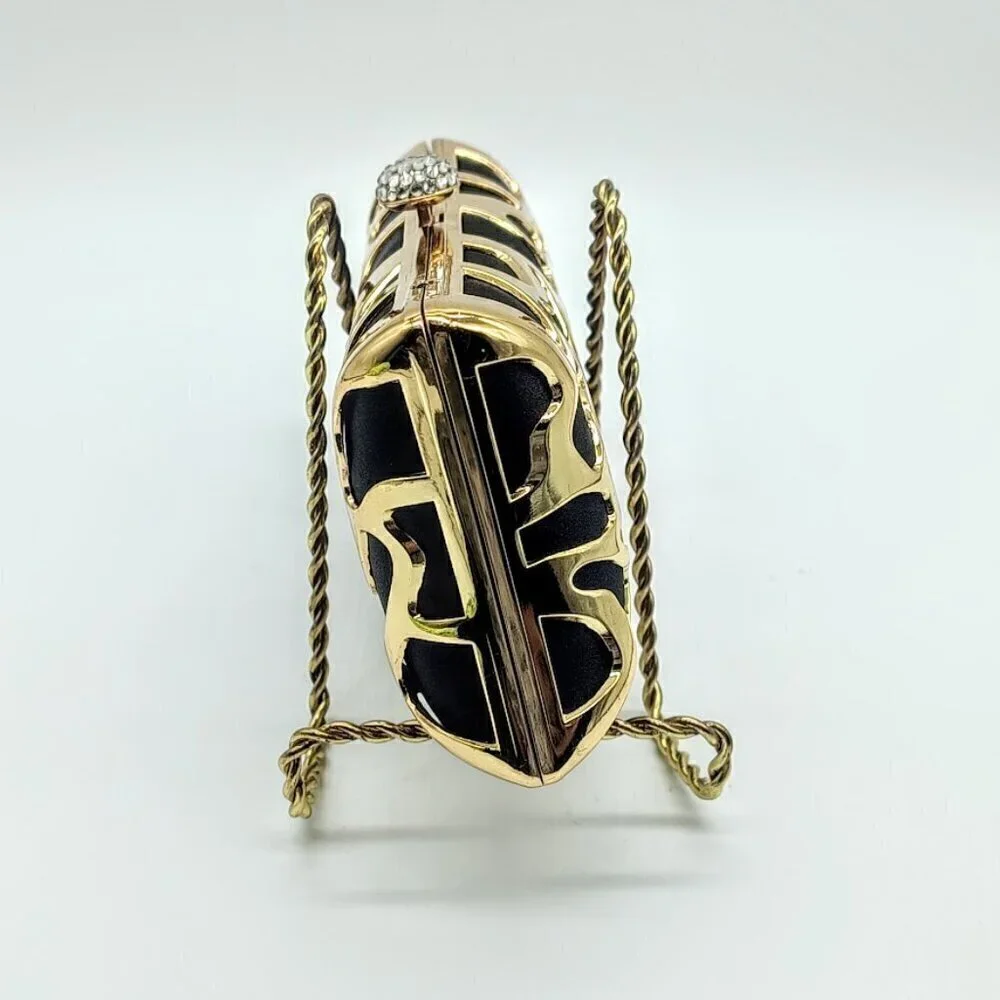 Lulu Townsend Gold Black Rhinestone Clasp Clutch Bag